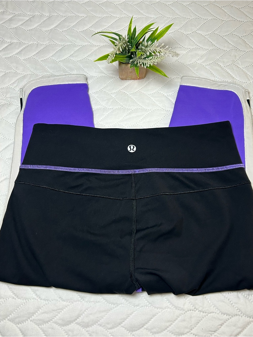 lululemon athletica Black Leggings with Purple Waistband